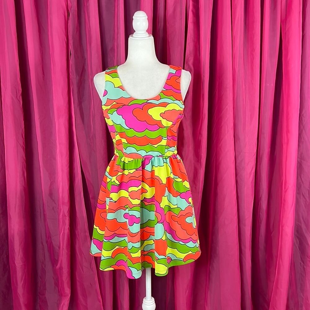L'amour Nanette Lapore neon clouds fit and flare dress, size small